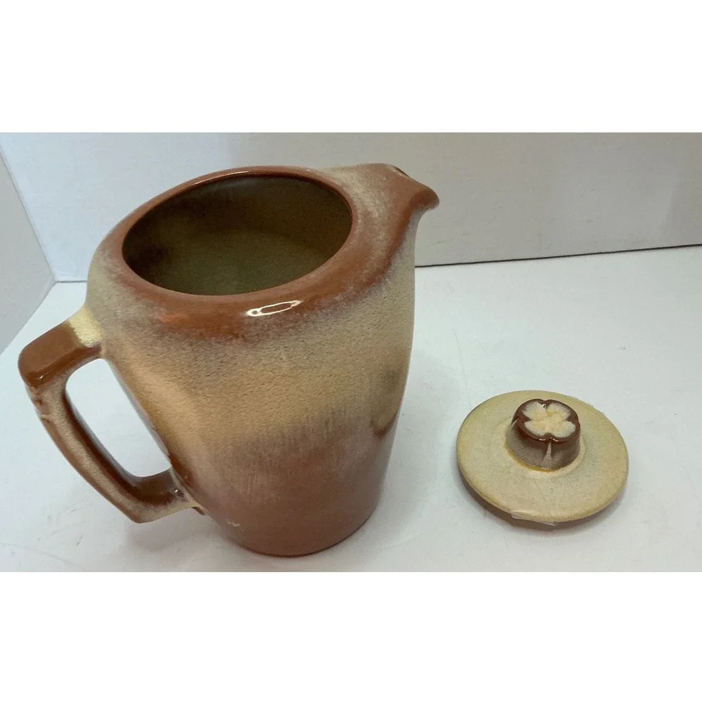 Frankoma Vintage Teapot Two Tone Brown Cream Glaze Mid Century Pottery Lid